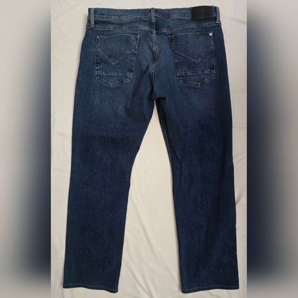 Hudson Mens Jeans 38x31.5 Byron Pocket Straight Leg Stretch Blue Logo